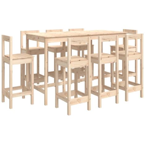 vidaXL Set da Bar 9 pz in Legno Massello di Pino