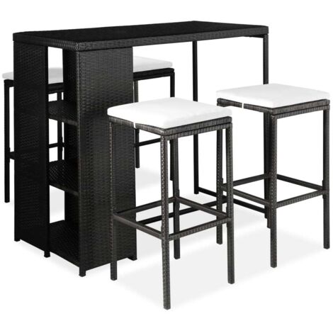 vidaXL Set da Bar da Giardino 5 pz con Cuscini in Polyrattan Nero