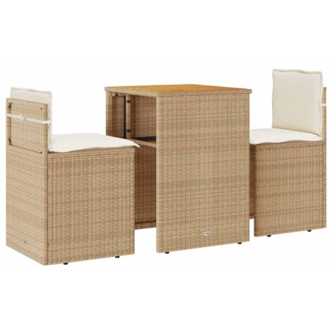 vidaXL Set da Bistrò 3 pz con Cuscini Beige in Polyrattan