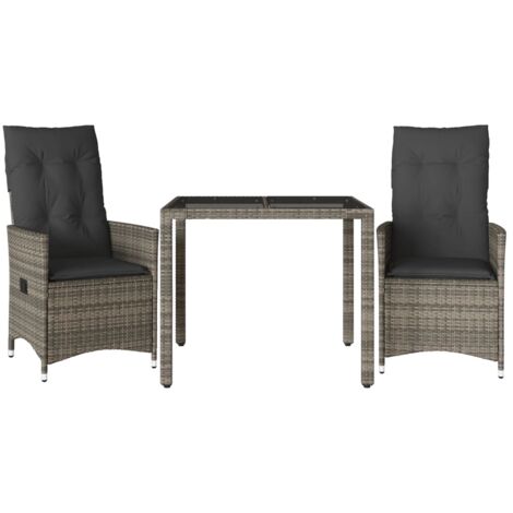 vidaXL Set da Bistrò 3 pz con Cuscini Grigio in Polyrattan