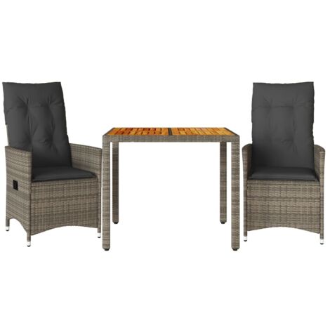vidaXL Set da Bistrò 3 pz con Cuscini Grigio in Polyrattan