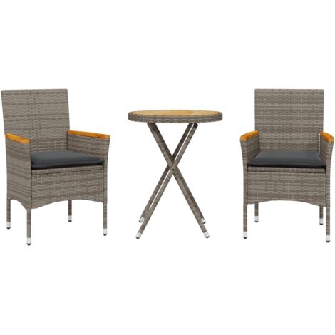 vidaXL Set da Bistrò 3 pz con Cuscini Grigio Polyrattan Acacia