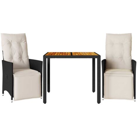 vidaXL Set da Bistrò 3 pz con Cuscini Nero in Polyrattan