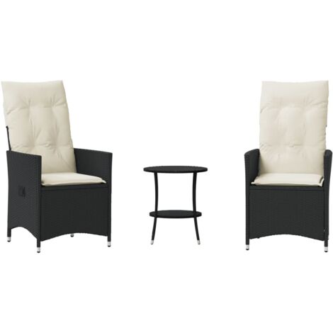 vidaXL Set da Bistrò 3 pz con Cuscini Nero in Polyrattan