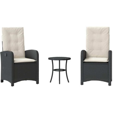 vidaXL Set da Bistrò 3 pz con Cuscini Nero in Polyrattan
