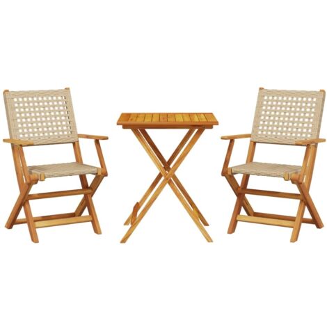 vidaXL Set da Bistrot 3 pz Beige in Polyrattan e Legno Massello
