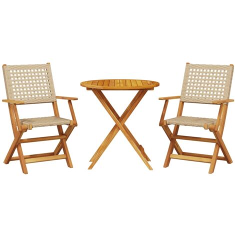 vidaXL Set da Bistrot 3 pz Beige in Polyrattan e Legno Massello