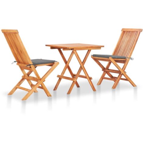vidaXL Set da Bistrot 3 pz con Cuscini Grigi in Legno Massello di Teak