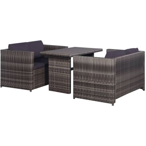 vidaXL Set da Bistrot 3 pz con Cuscini in Polyrattan Grigio