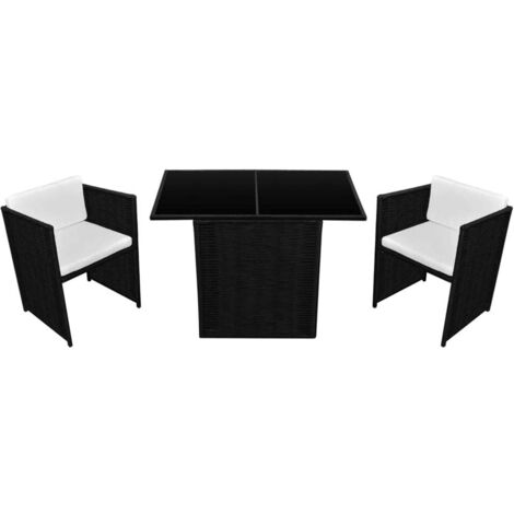 vidaXL Set da Bistrot 3 pz con Cuscini in Polyrattan Nero