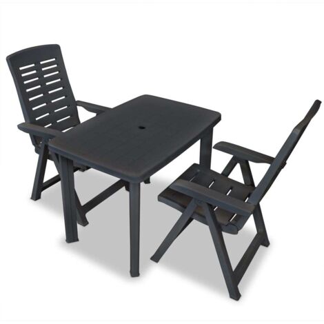 vidaXL Set da Bistrot 3 pz in Plastica Antracite