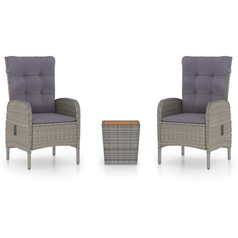 vidaXL Set da Bistrot 3 pz in Polyrattan e Legno Acacia Grigio