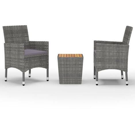 vidaXL Set da Bistrot 3 pz in Polyrattan e Legno Acacia Grigio