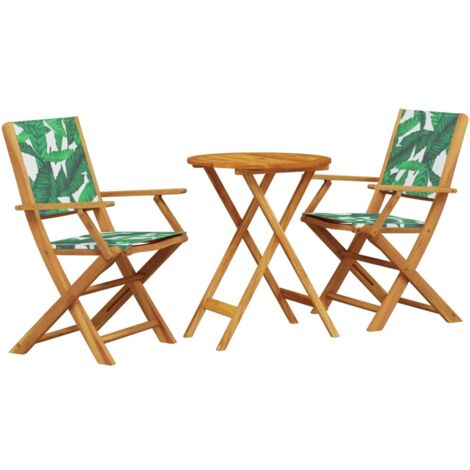 vidaXL Set da Bistrot 3 pz Motivo Foglie in Tessuto e Legno Massello