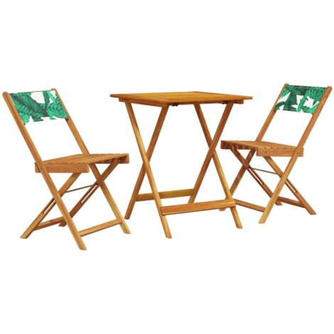 vidaXL Set da Bistrot 3 pz Motivo Foglie in Tessuto e Legno Massello