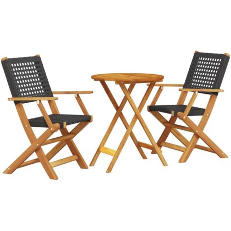 vidaXL Set da Bistrot 3 pz Nero in Polyrattan e Legno Massello