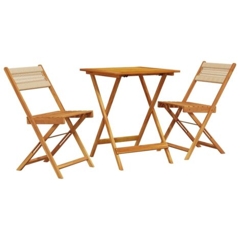 vidaXL Set da Bistrot 3pz Beige in Polipropilene e Legno Massello