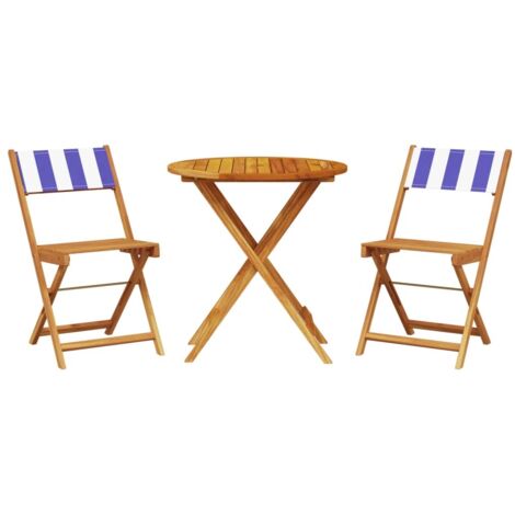 vidaXL Set da Bistrot 3pz Blu e Bianco in Tessuto e Legno Massello
