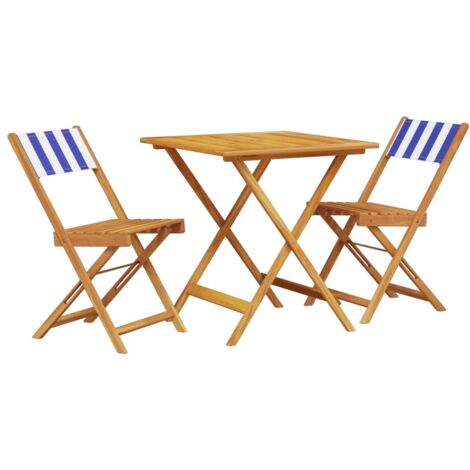 vidaXL Set da Bistrot 3pz Blu e Bianco in Tessuto e Legno Massello