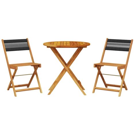 vidaXL Set da Bistrot 3pz Nero in Polipropilene e Legno Massello