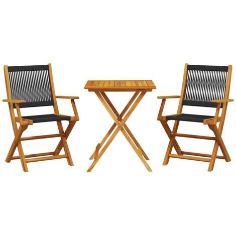vidaXL Set da Bistrot 3pz Nero in Polipropilene e Legno Massello