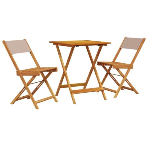 vidaXL Set da Bistrot 3pz Tortora in Tessuto e Legno Massello