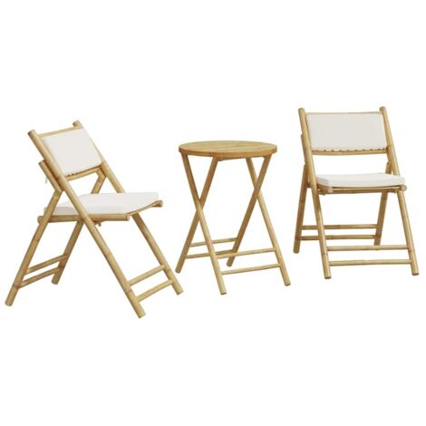 vidaXL Set da Bistrot Pieghevole 3 pz Cuscini Bianco Crema in Bambù