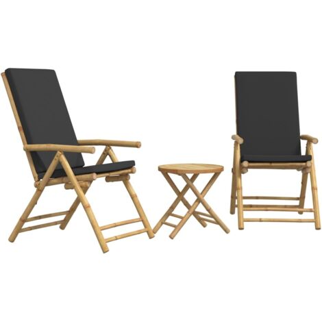 vidaXL Set da Bistrot Pieghevole 3pz con Cuscini Grigio Scuro Bambù