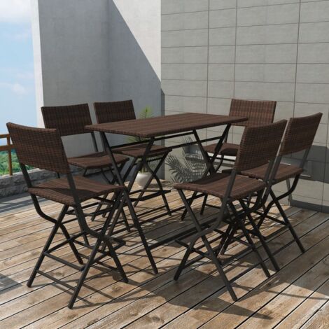 vidaXL Set da Giardino 7 pz Pieghevole in Acciaio e Polyrattan Marrone