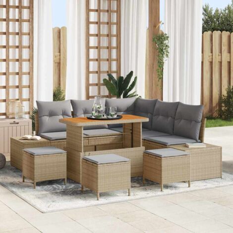vidaXL Set da giardino 9 pezzi con cuscini in rattan beige e acacia