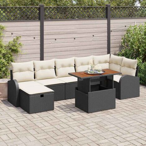 vidaXL Set da giardino da 8 pezzi con cuscini neri in rattan plastico