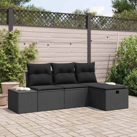 vidaXL Set da giardino in 4 pezzi con cuscini in polirattan nero