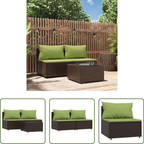 vidaXL Set da giardino -  Set Mobili da Giardino 3 pz con Cuscini in Polyrattan Marrone