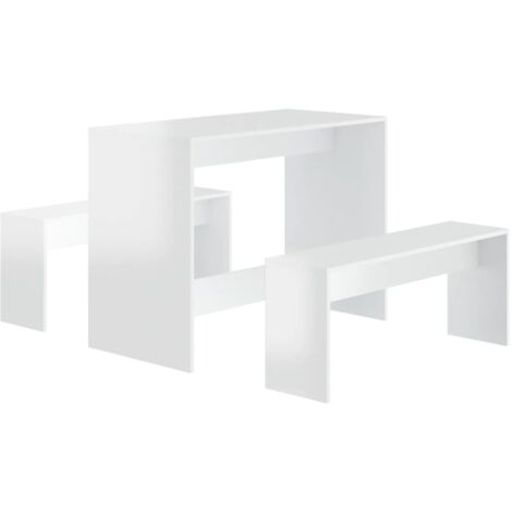 vidaXL Set da Pranzo 3 Pz Bianco Lucido in Truciolato