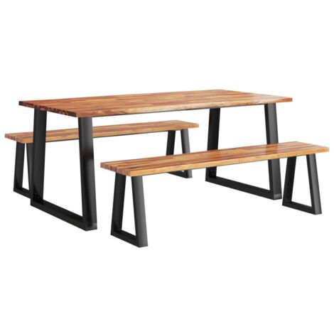 vidaXL Set da Pranzo 3 pz con Bordi Vivi in Legno Massello di Acacia