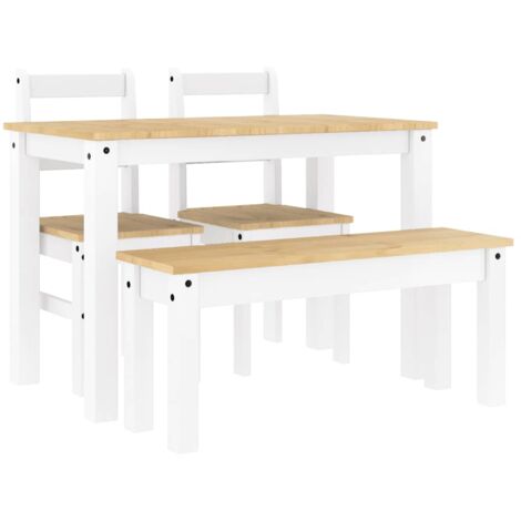 vidaXL Set da Pranzo 4 pz Panama Bianco in Legno Massello di Pino
