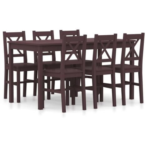 vidaXL Set da Pranzo 7 pz in Legno di Pino Marrone Scuro