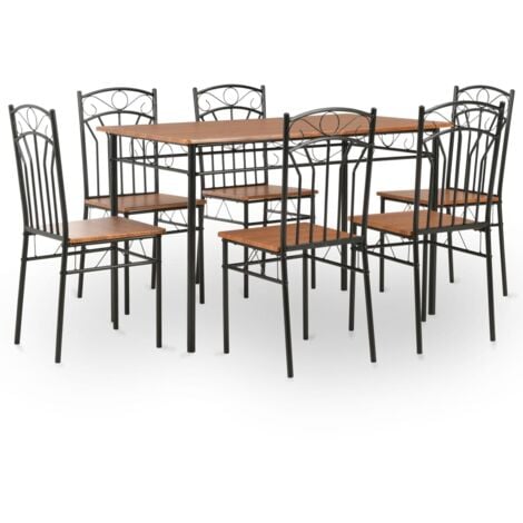 vidaXL Set da Pranzo 7 pz in MDF e Acciaio Marrone