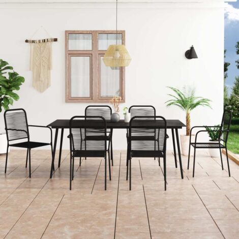 vidaXL Set da Pranzo da Esterni 7 pz in Corda di Cotone e Acciaio Nero