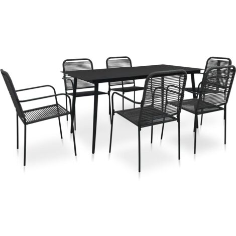vidaXL Set da Pranzo da Esterni 7 pz in Corda di Cotone e Acciaio Nero