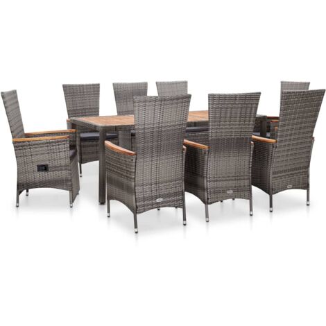 vidaXL Set da Pranzo da Esterno 9 pz con Cuscini in Polyrattan Grigio