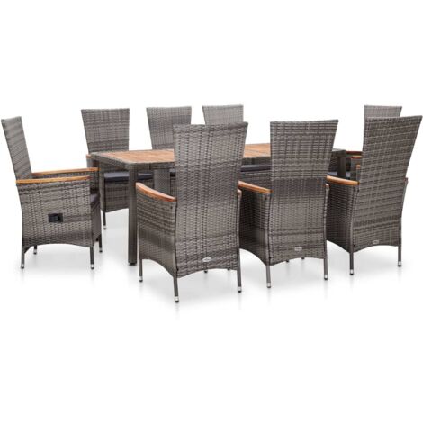 vidaXL Set da Pranzo da Esterno 9 pz con Cuscini in Polyrattan Grigio