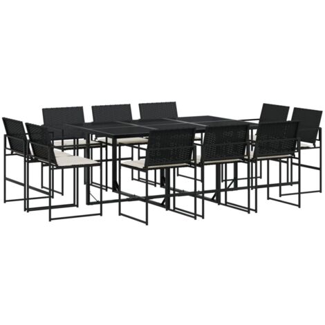 vidaXL Set da Pranzo da Giardino 11 pz con Cuscini in Polyrattan Nero