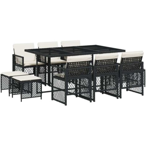 vidaXL Set da Pranzo da Giardino 11 pz con Cuscini in Polyrattan Nero