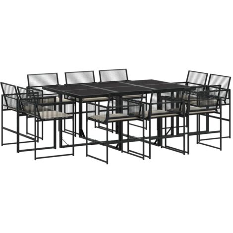 vidaXL Set da Pranzo da Giardino 11 pz con Cuscini in Polyrattan Nero