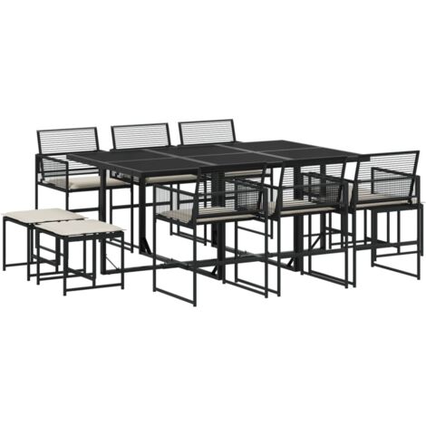 vidaXL Set da Pranzo da Giardino 11 pz con Cuscini in Polyrattan Nero