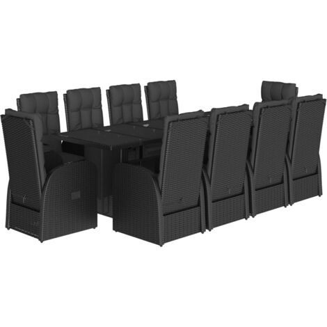 vidaXL Set da Pranzo da Giardino 11 pz con Cuscini in Polyrattan Nero