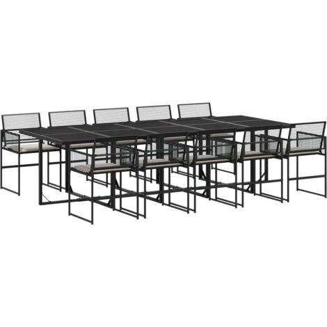 vidaXL Set da Pranzo da Giardino 11 pz con Cuscini in Polyrattan Nero