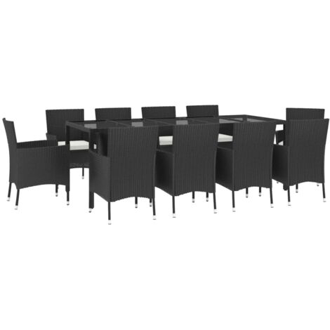vidaXL Set da Pranzo da Giardino 11 pz con Cuscini in Polyrattan Nero