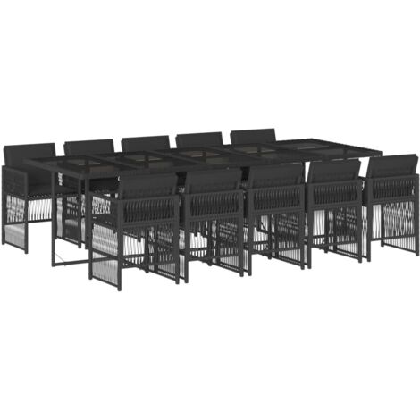 vidaXL Set da Pranzo da Giardino 11 pz con Cuscini in Polyrattan Nero